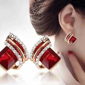 Red Geometric  Design Earrings NWOT